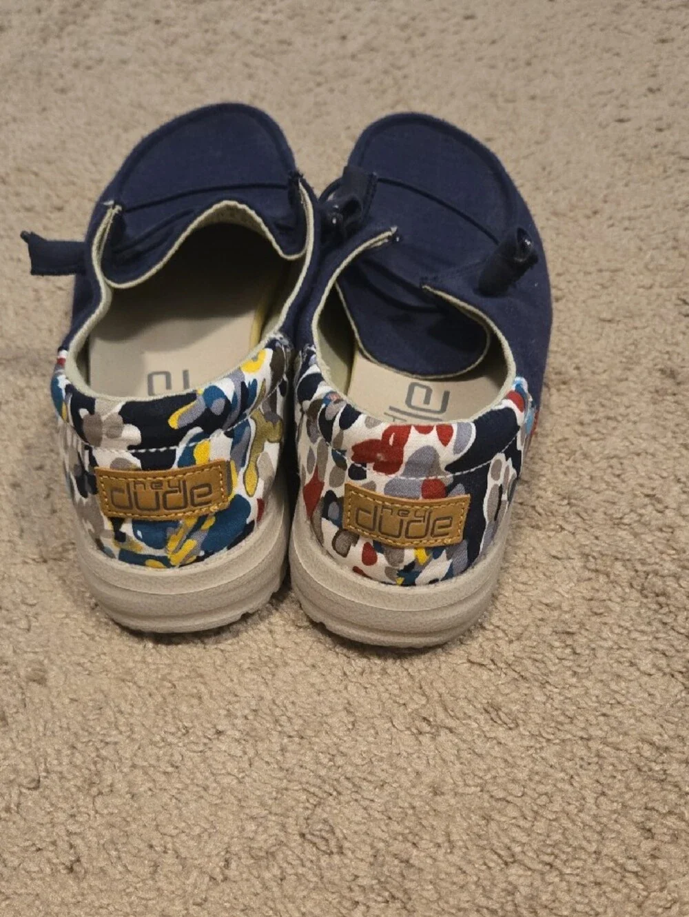 Hey Dude Navy Canvas Slip-Ons with Multicolor Floral Heel